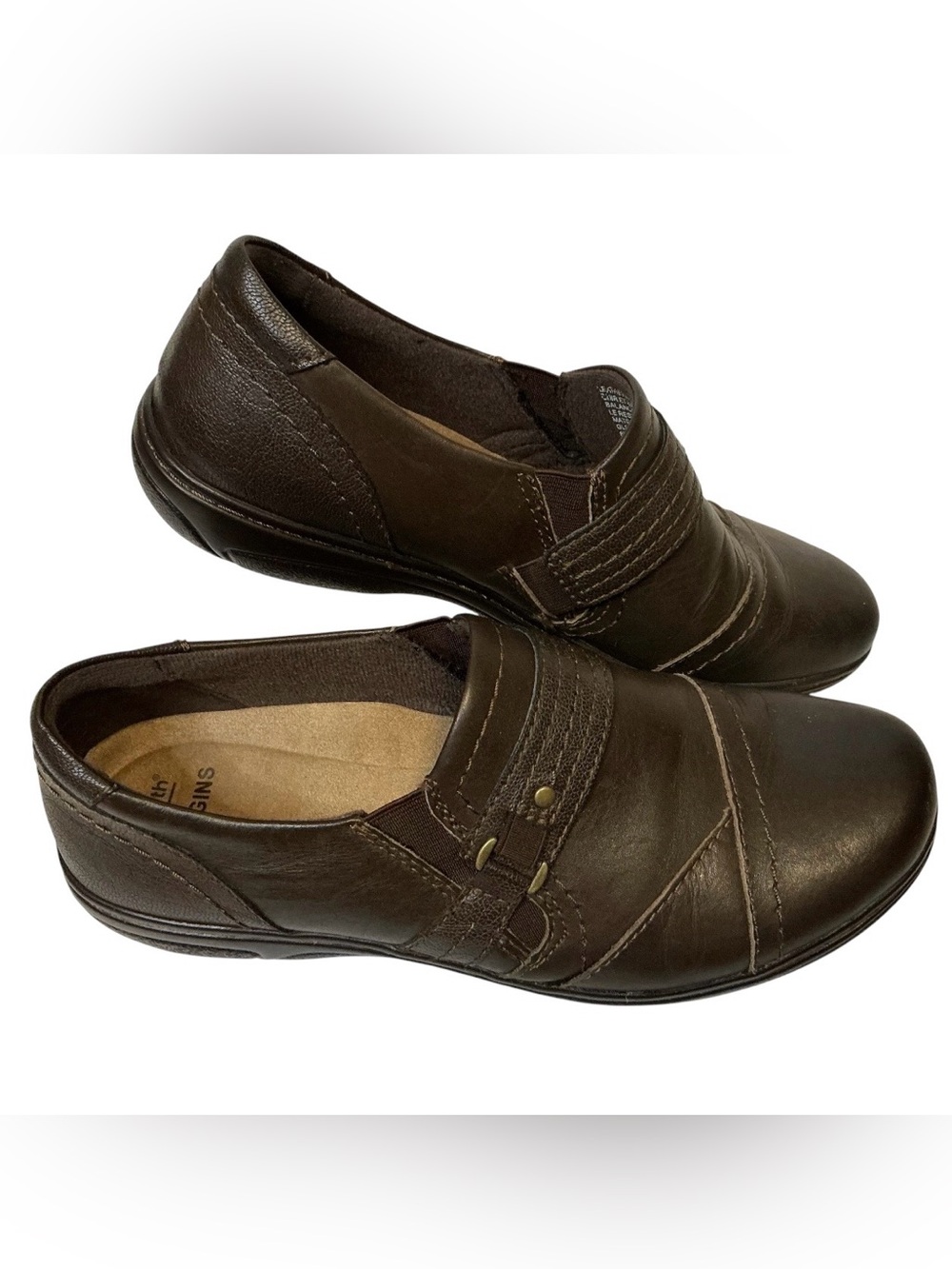 Earth Origins Brown Leather Slip On Loafers Comfort Walking Shoes Sz 8 M